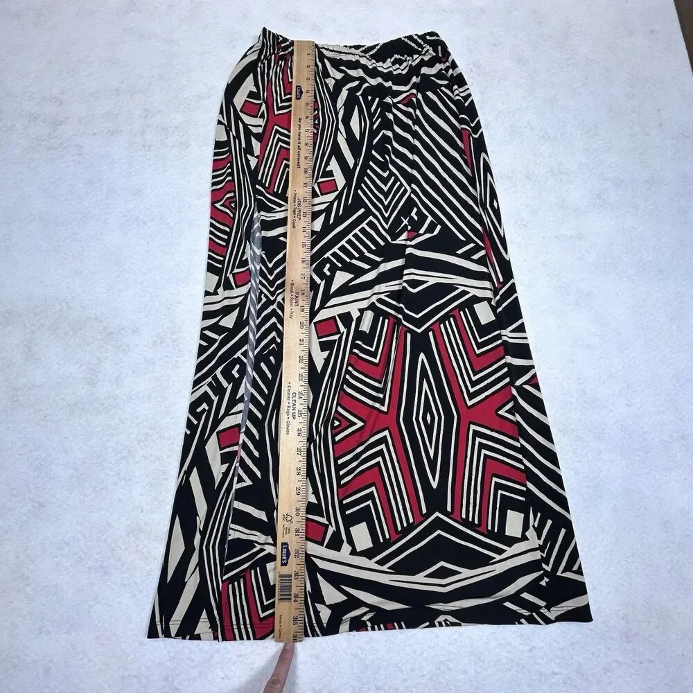 Boston Proper Maxi Skirt Small Black Red African Geometric Long Slit USA Vtg?